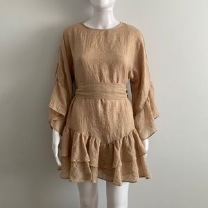 Tan Flowy Polly Dress with Belt
